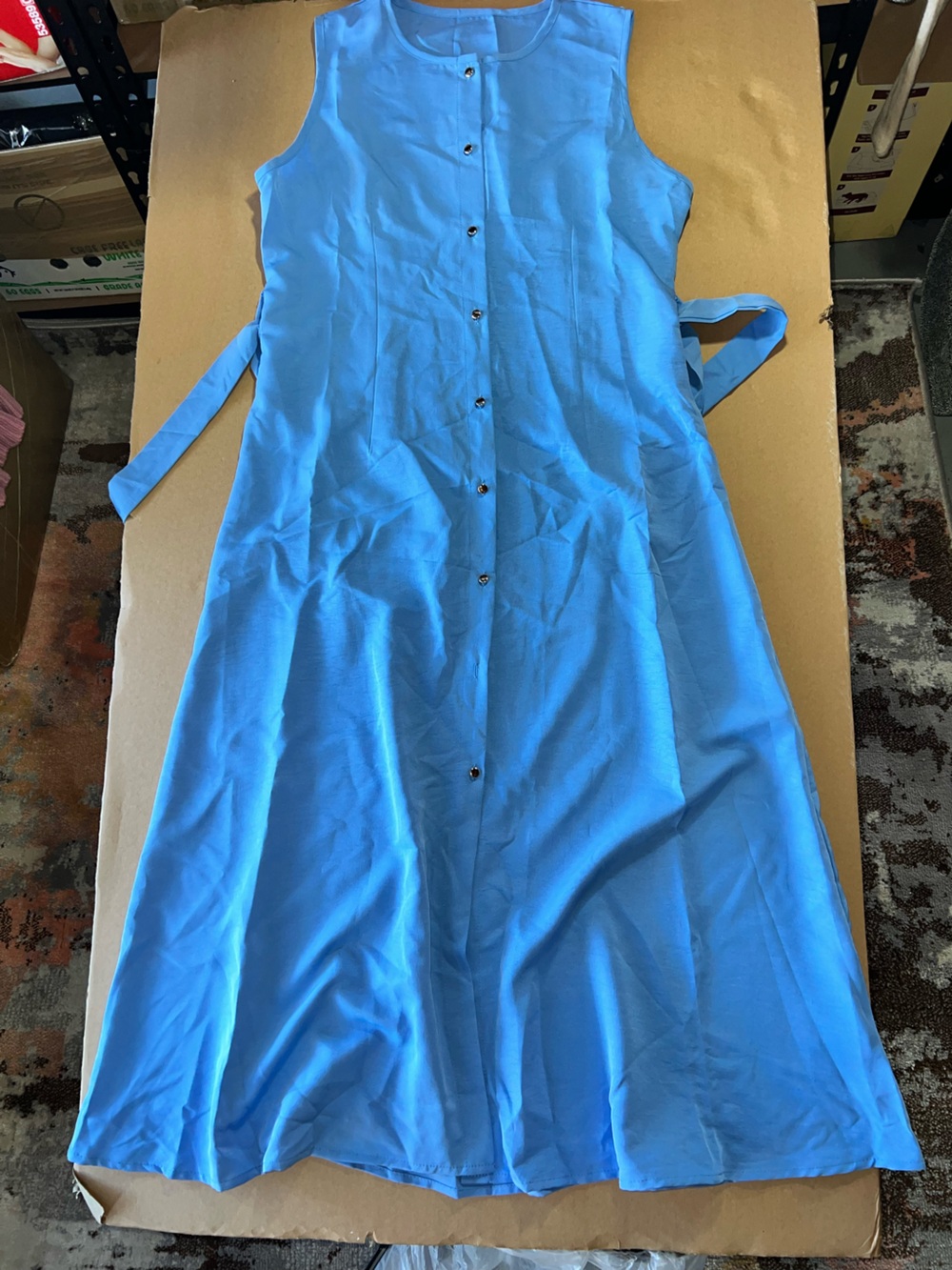 SHEIN Light Blue Sleeveless Maxi Button-Front Dress